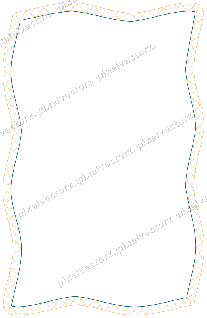 Decorative line art frame in amber and dark teal with label plaque