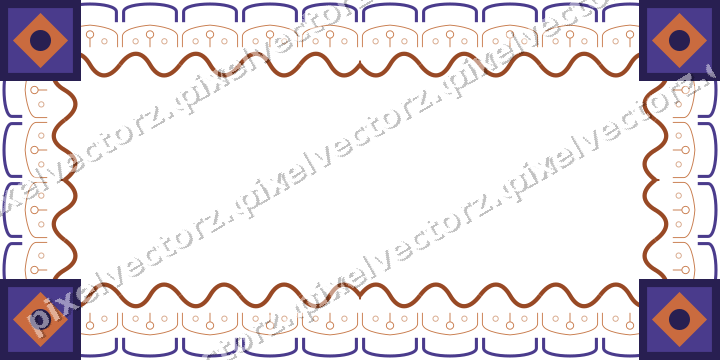 Decorative picture frame border in orange and blue with arcade frieze
