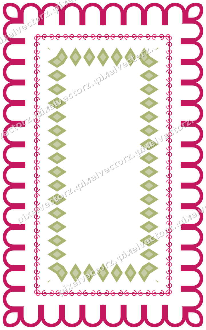 Decorative picture frame border in lime and pink with arcade frieze