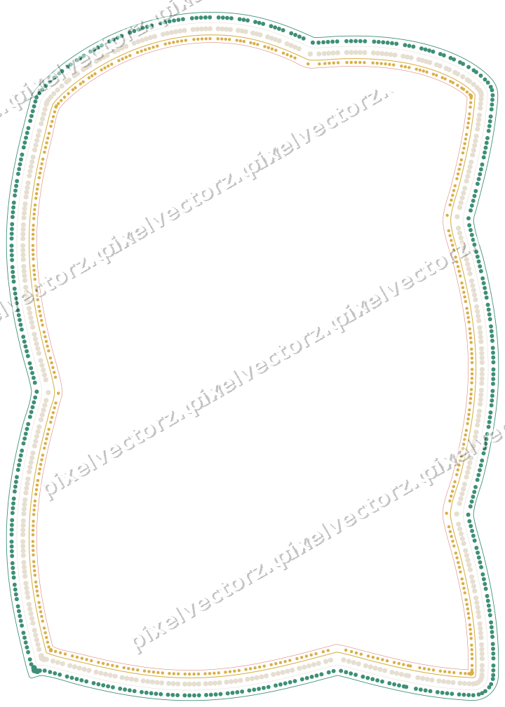 Decorative line art frame in amber and green with label plaque