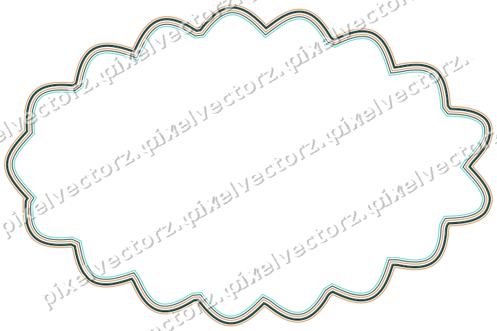 Decorative line art frame in orange and teal with label plaque