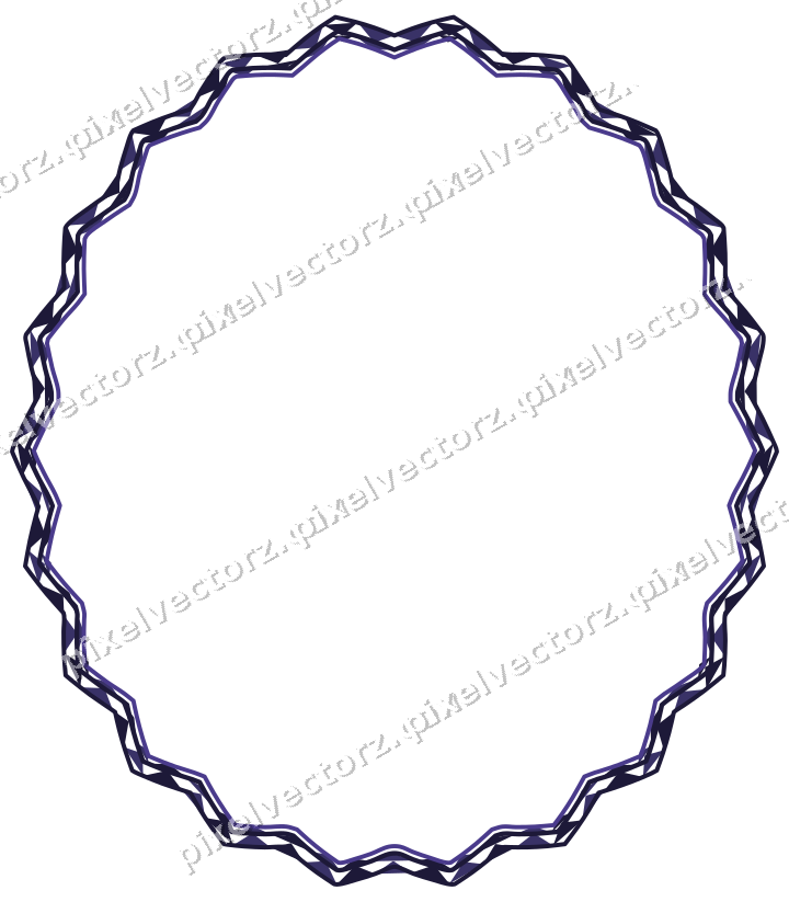 Decorative line art frame in orange and blue with oval and zigzag edge