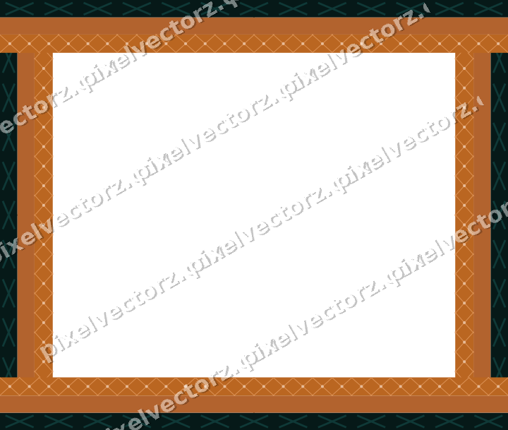 Decorative picture frame border in orange and teal with cross band