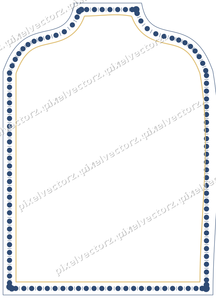 Decorative line art frame in dark blue and amber with label plaque