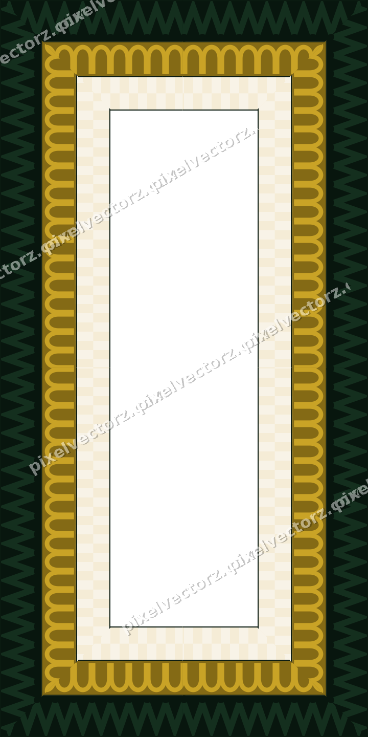 Decorative picture frame border in dark green and amber with zigzag