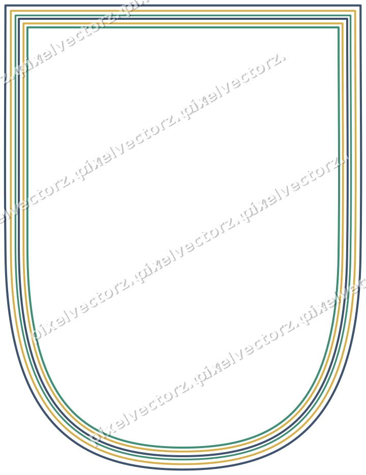 Decorative line art frame in amber and green with shield