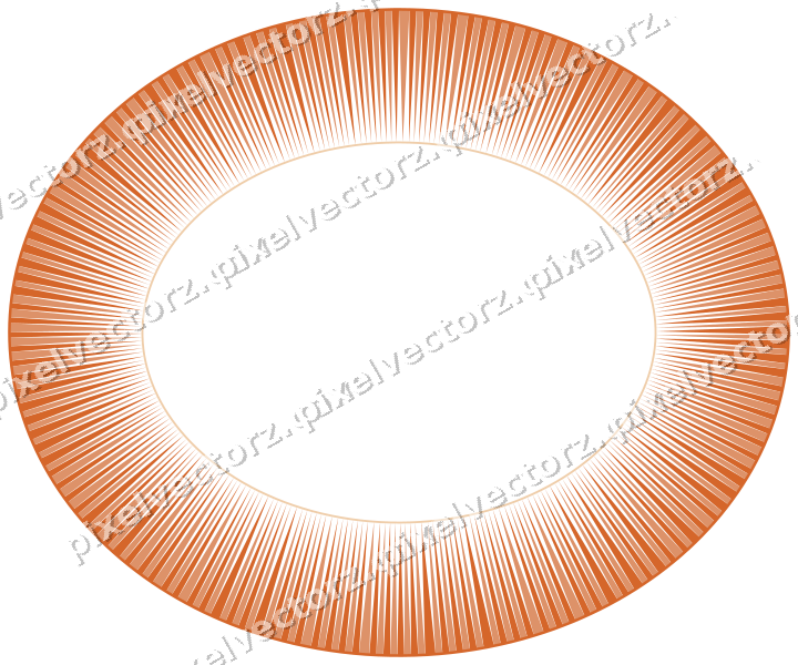 Decorative line art frame in dark blue and orange with oval and dentil