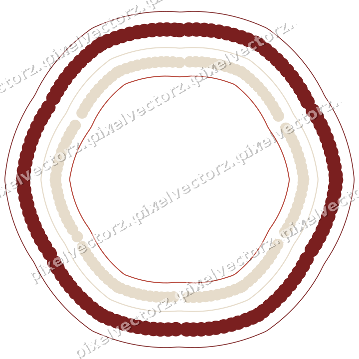 Decorative line art frame in dark red and dark green with oval