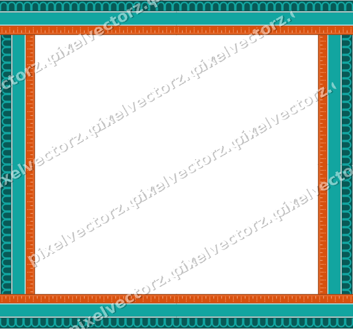 Decorative picture frame border in orange and teal with arcade frieze