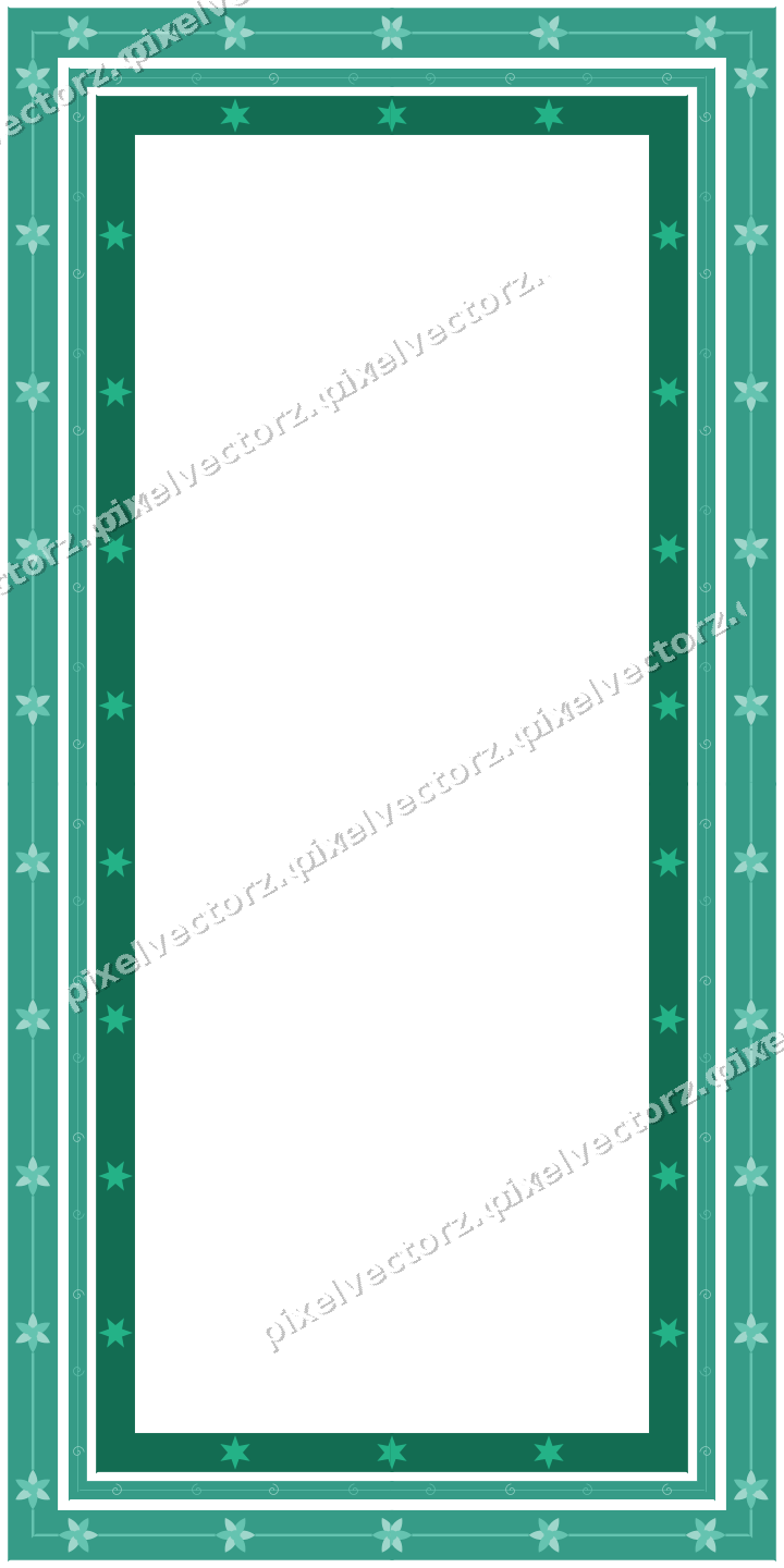 Decorative picture frame border in green and teal with rosette band