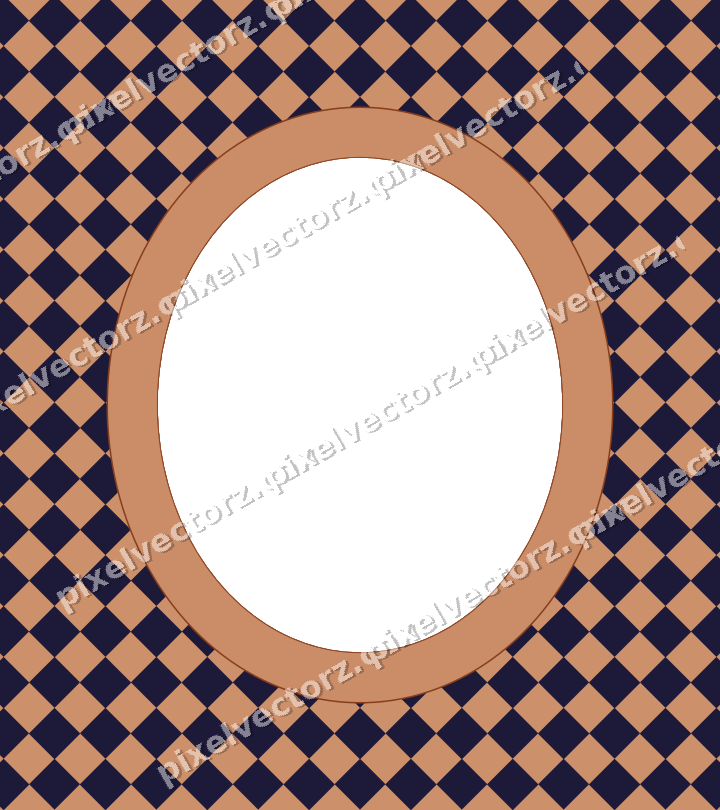 Decorative patterned mat frame in orange and blue with checkerboard