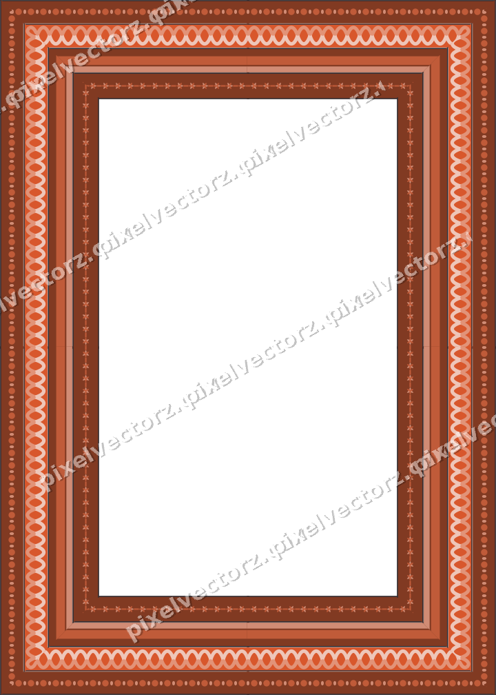 Decorative picture frame border in orange and cyan with rosette band
