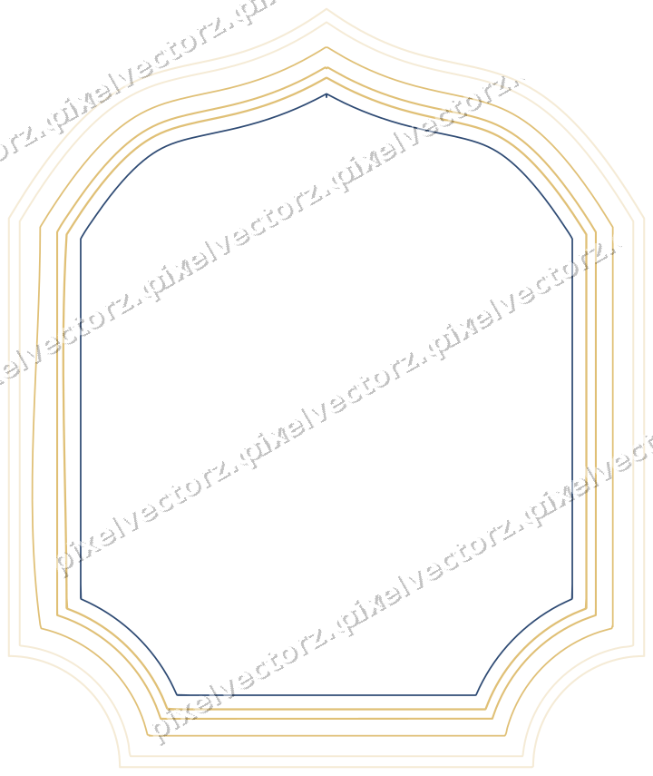 Decorative line art frame in dark blue and amber with label plaque