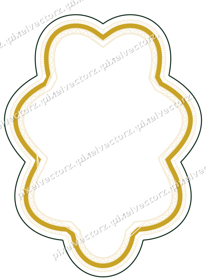 Decorative line art frame in dark green and amber with oval