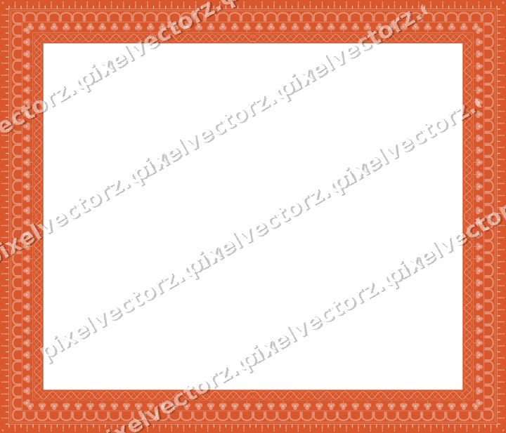 Decorative picture frame border in orange and cyan with bud and stem
