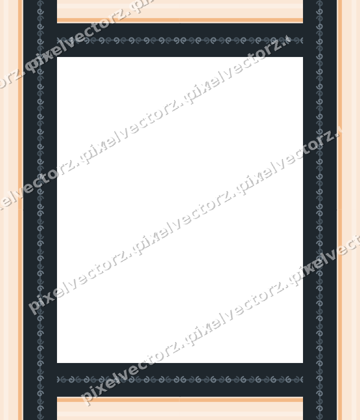Decorative picture frame border in blue and orange with spiral scroll