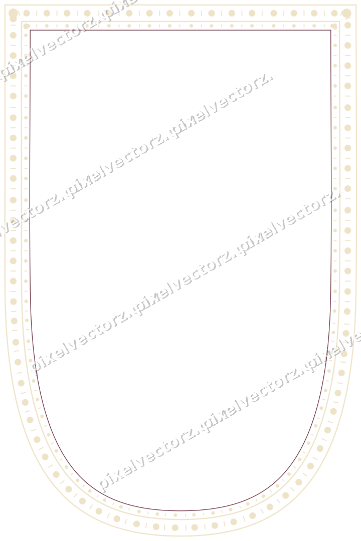 Decorative line art frame in dark pink and amber with shield