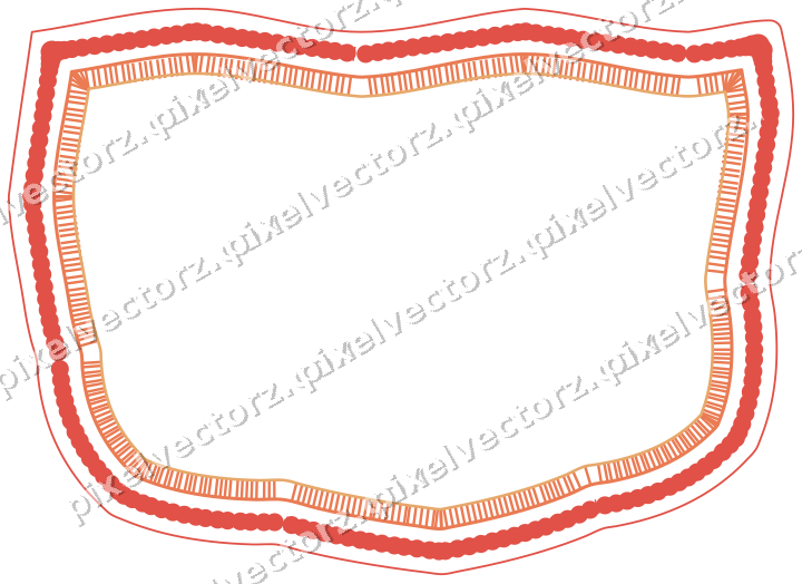 Decorative line art frame in red and orange with shield