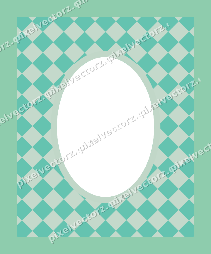 Decorative patterned mat frame in green and teal with checkerboard