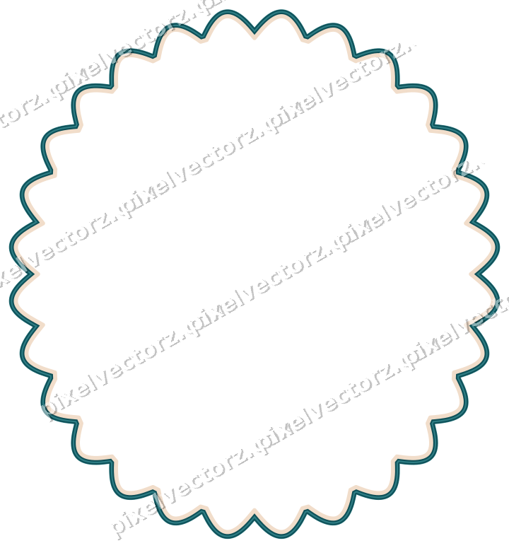 Decorative line art frame in dark teal and orange with oval