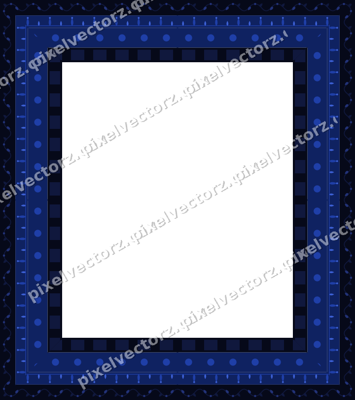 Decorative picture frame border in amber and blue with scrolling vine