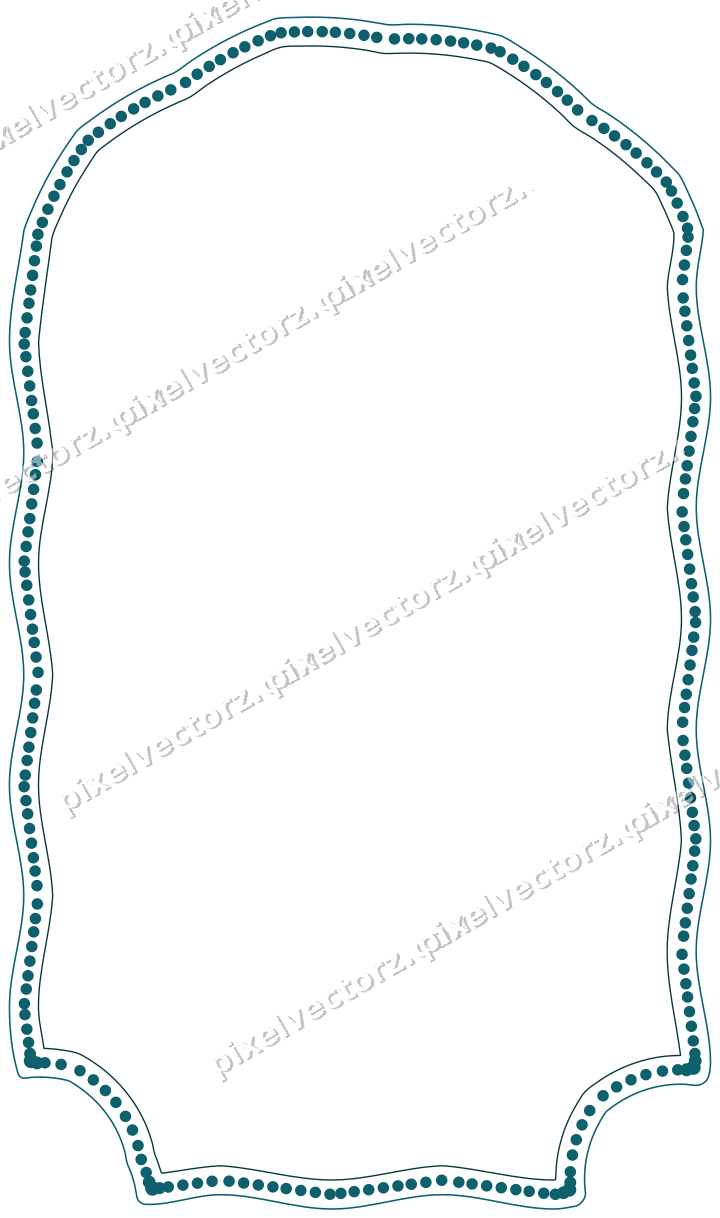 Decorative line art frame in amber and dark teal with label plaque