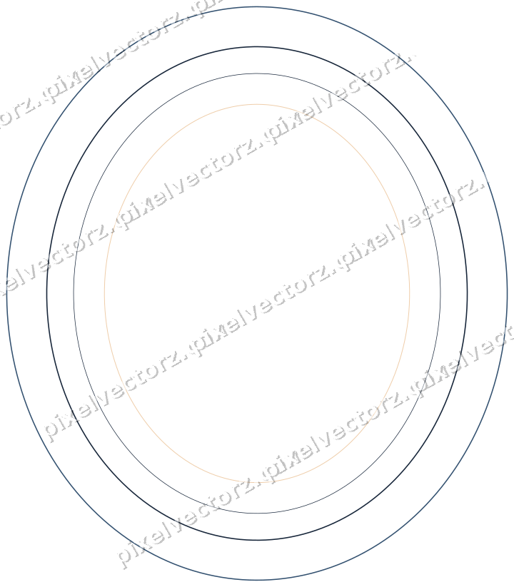 Decorative line art frame in dark blue and orange with oval