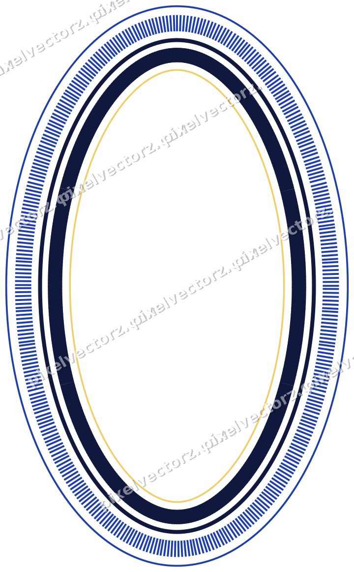 Decorative line art frame in amber and blue with oval and dashed line