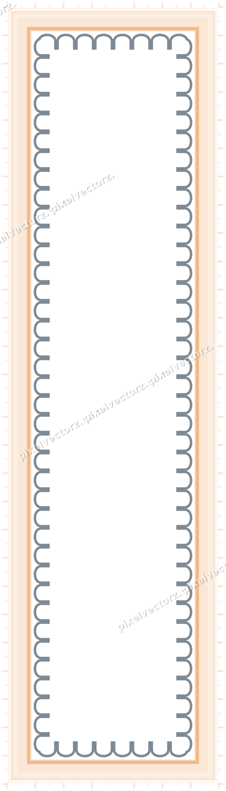 Decorative picture frame border in blue and orange with bud and stem
