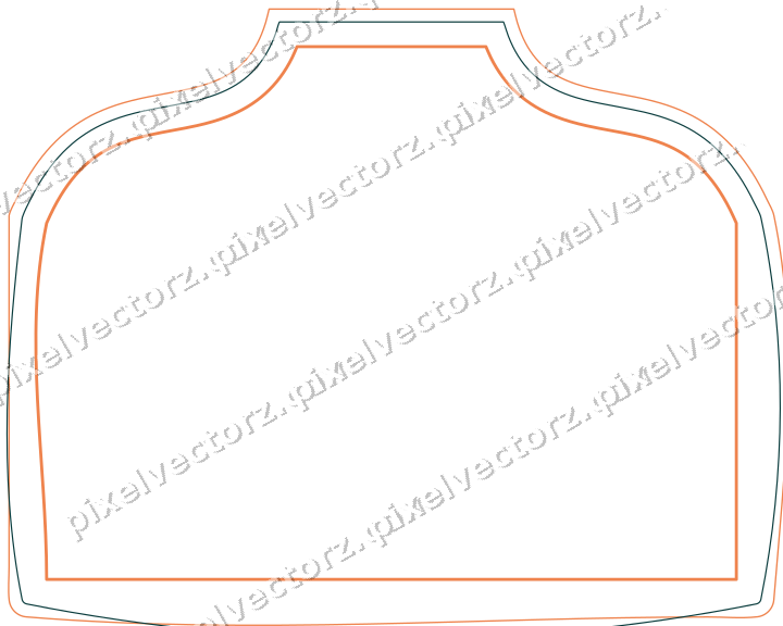 Decorative line art frame in orange and teal with label plaque