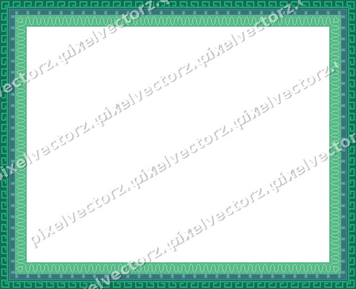 Decorative picture frame border in green and teal with greek key
