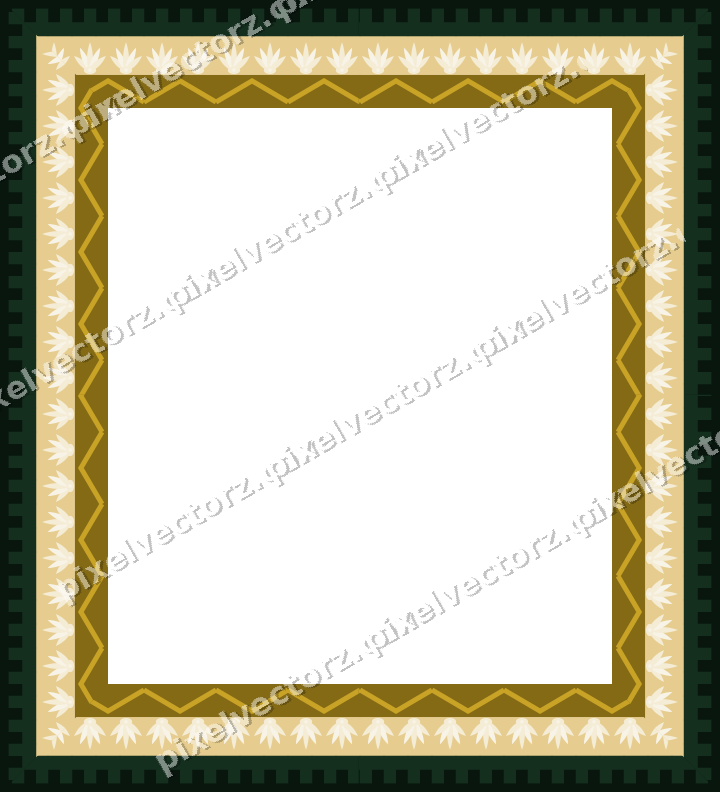 Decorative picture frame border in dark green and amber with step band