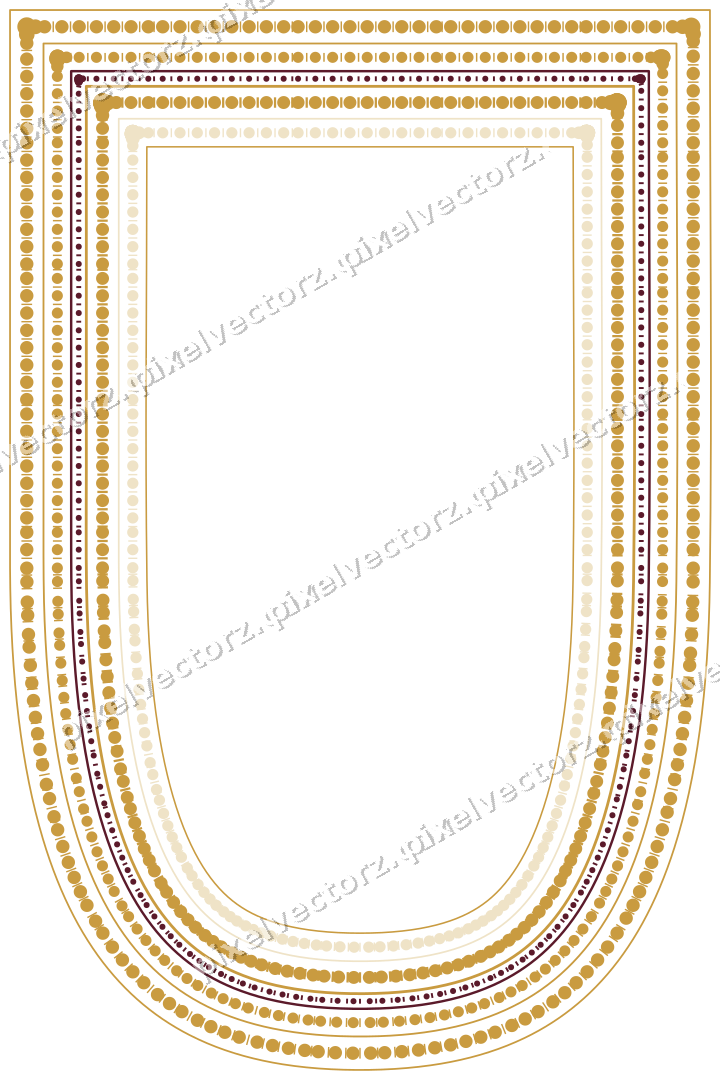 Decorative line art frame in dark pink and amber with shield