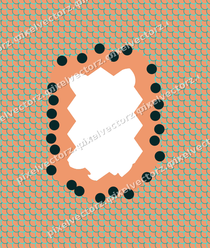 Decorative patterned mat frame in orange and teal with scallop scales