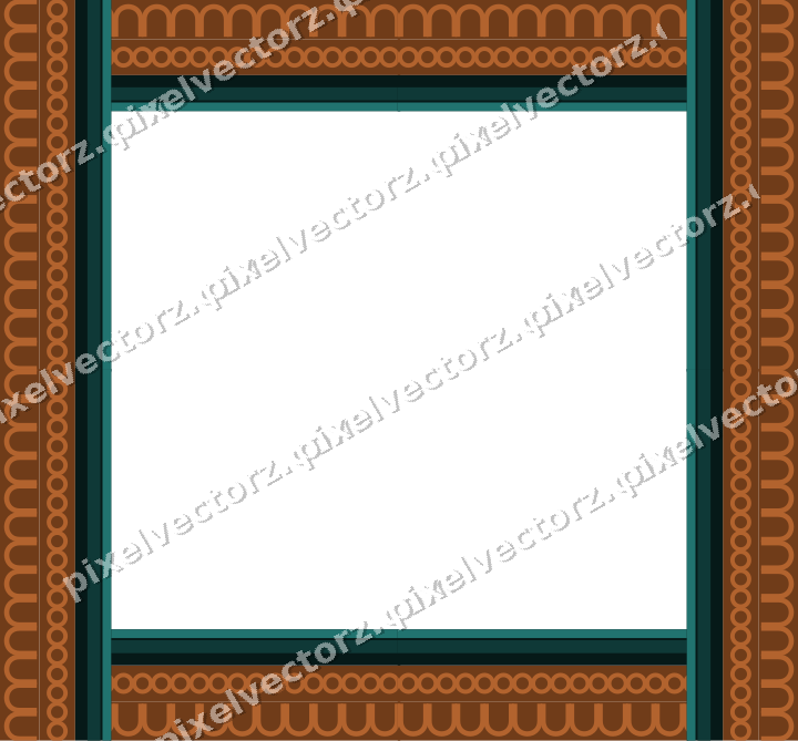 Decorative picture frame border in orange and teal with ring chain