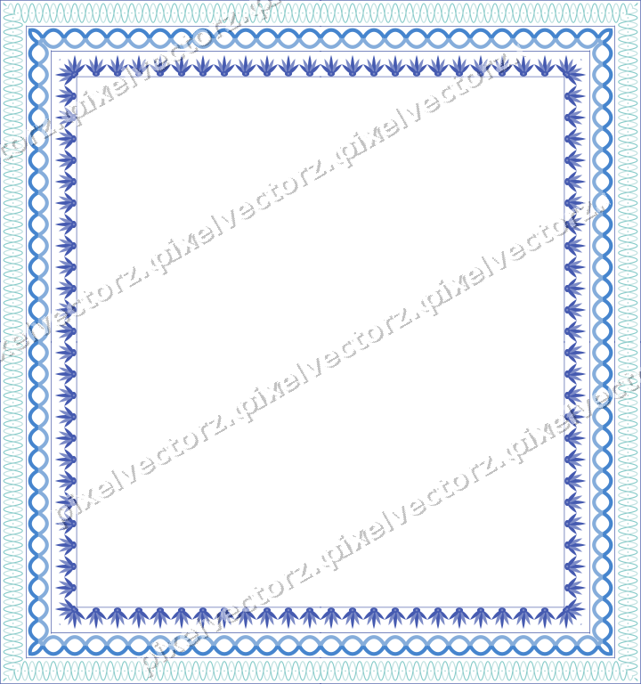 Decorative picture frame border in blue and cyan with arabesque