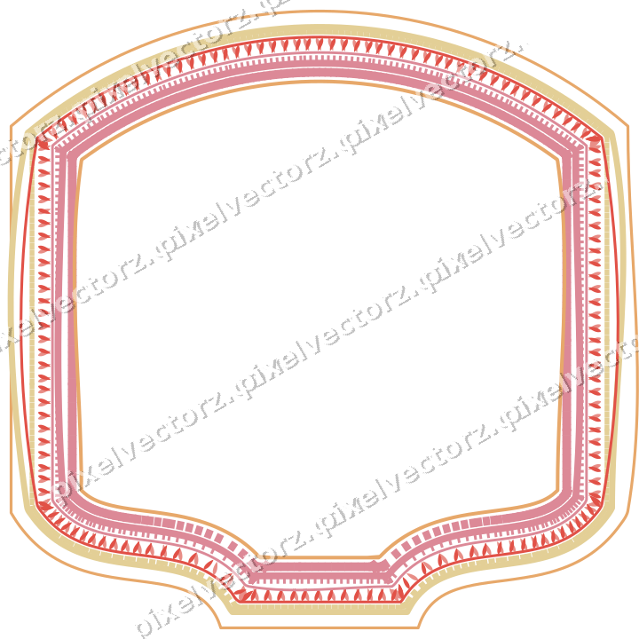 Decorative line art frame in red and orange with label plaque