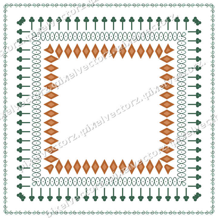 Decorative picture frame border in dark green with spiral scroll