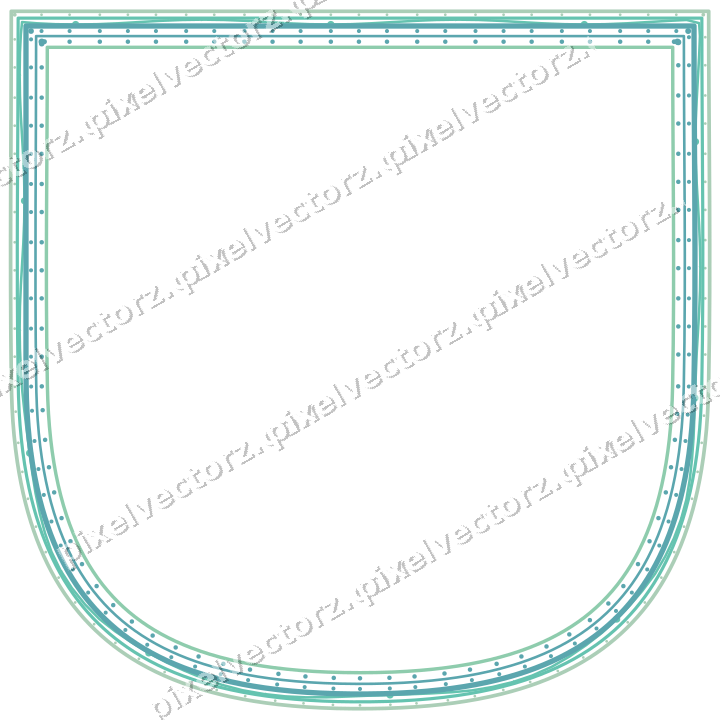 Decorative line art frame in green and teal with shield