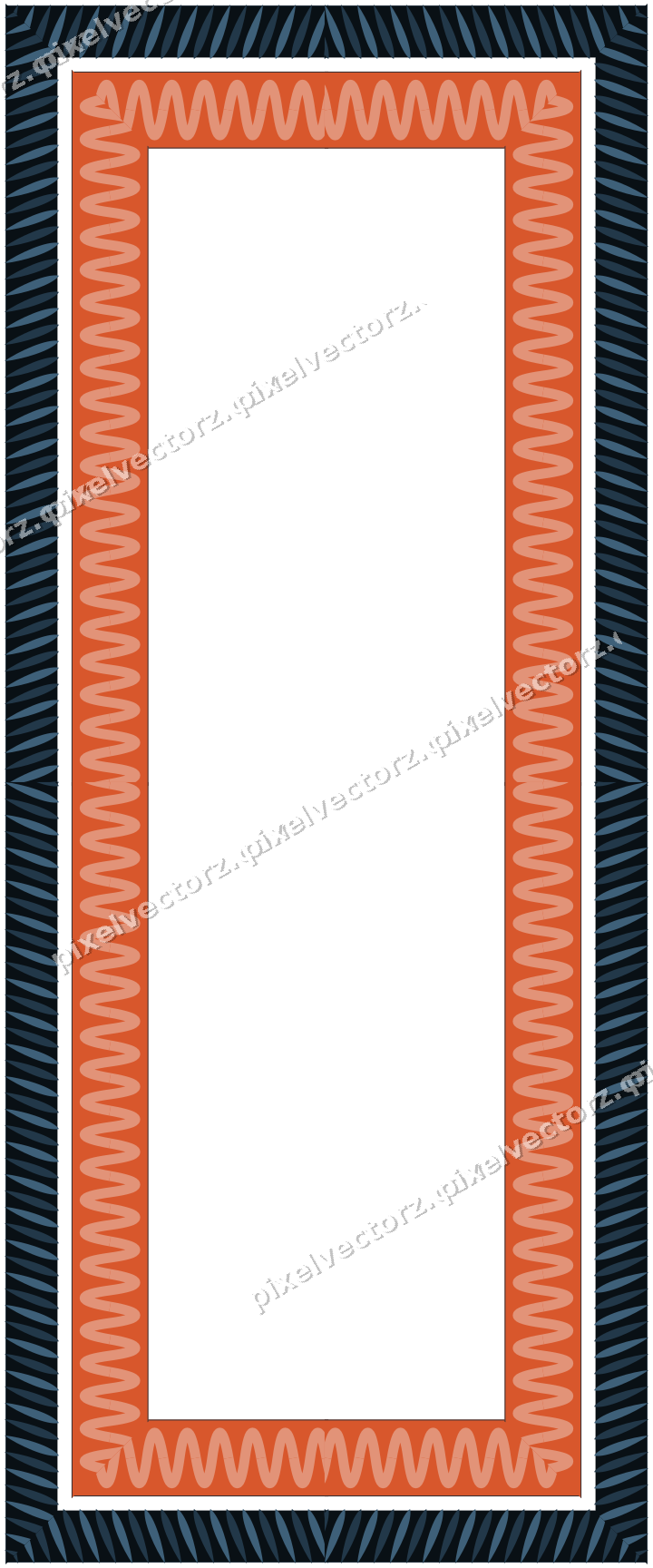 Decorative picture frame border in orange and cyan with rope moulding