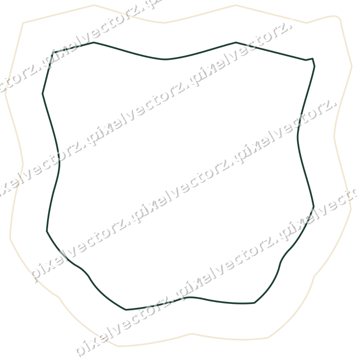 Decorative line art frame in dark green and red with shield