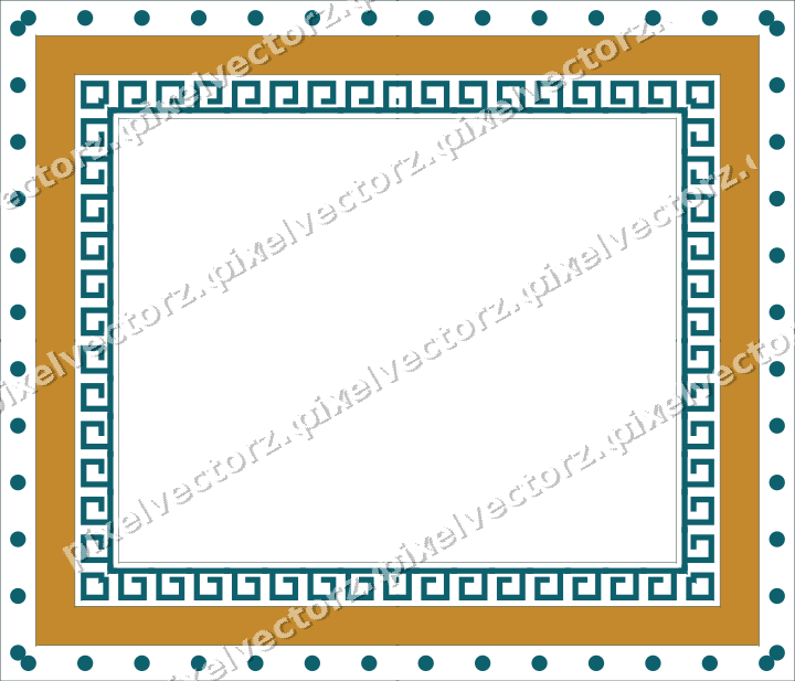 Decorative picture frame border in amber and dark teal with greek key