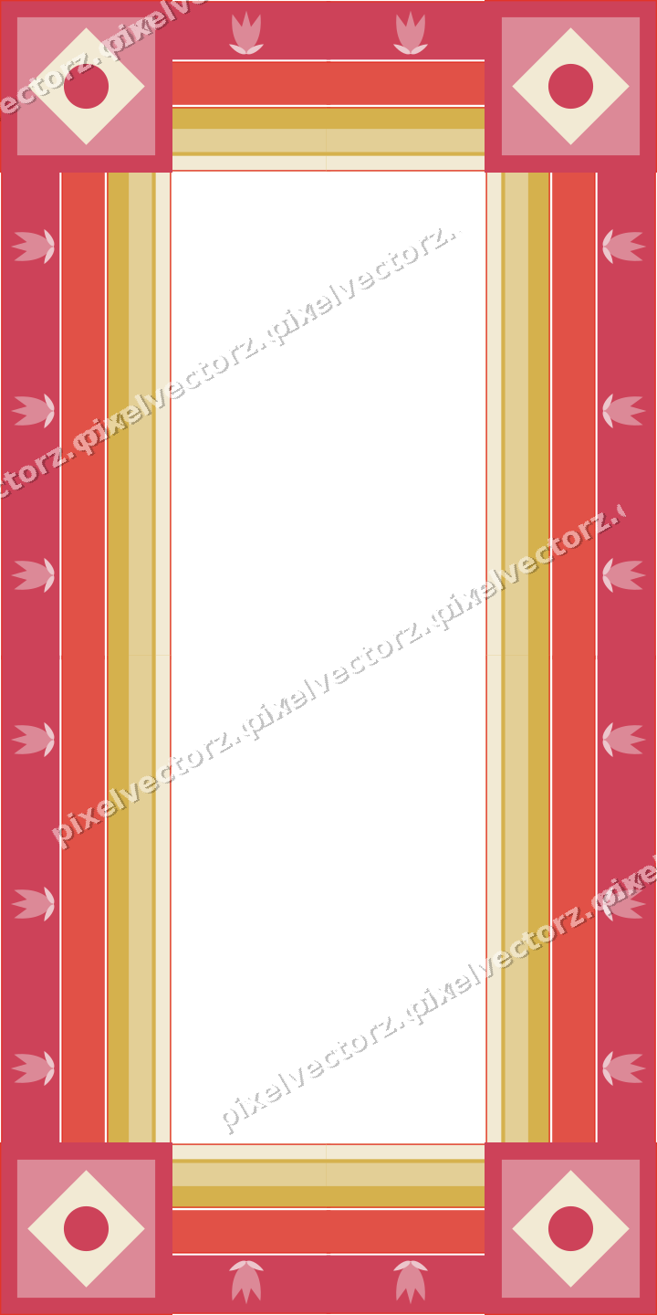 Decorative picture frame border in red and orange with tulip frieze