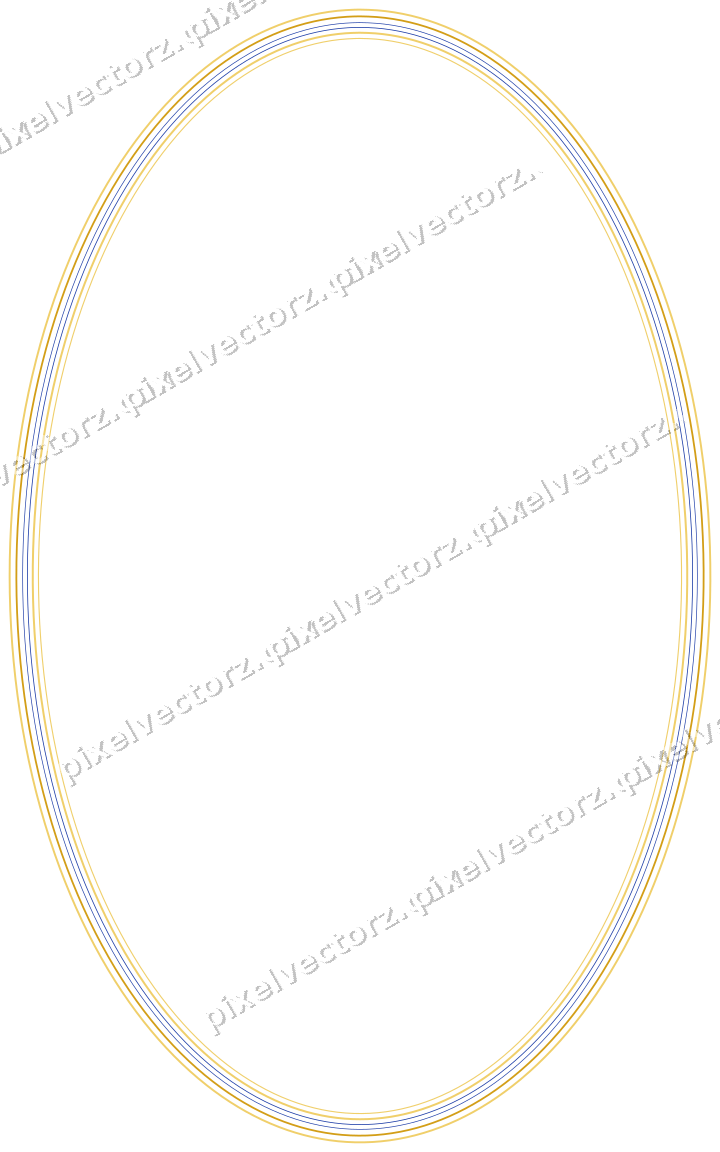Decorative line art frame in amber and blue with oval