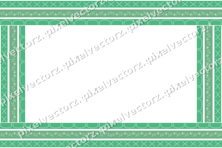 Decorative picture frame border in green and teal with cross band