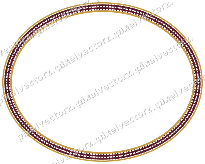 Decorative line art frame in dark pink and amber with oval