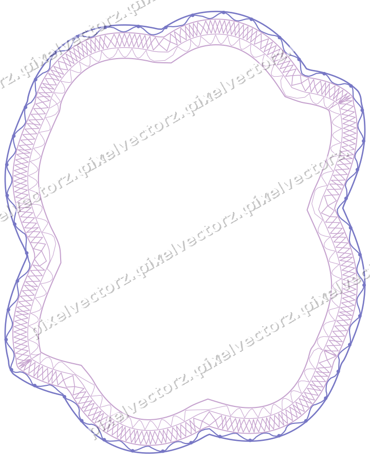 Decorative line art frame in purple and blue with label plaque
