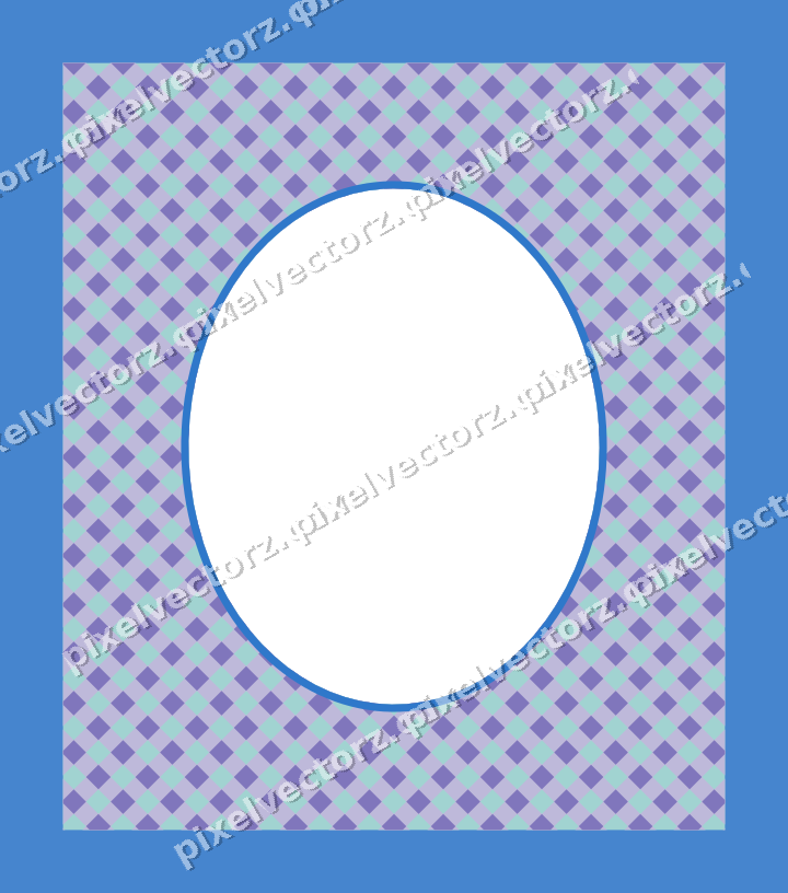 Decorative patterned mat frame in blue and cyan with gingham check
