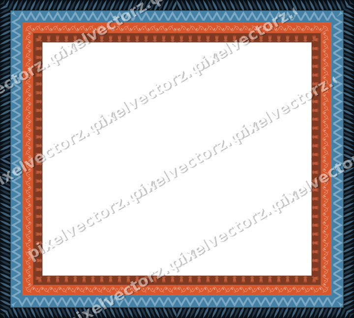 Decorative picture frame border in orange and cyan with rope moulding