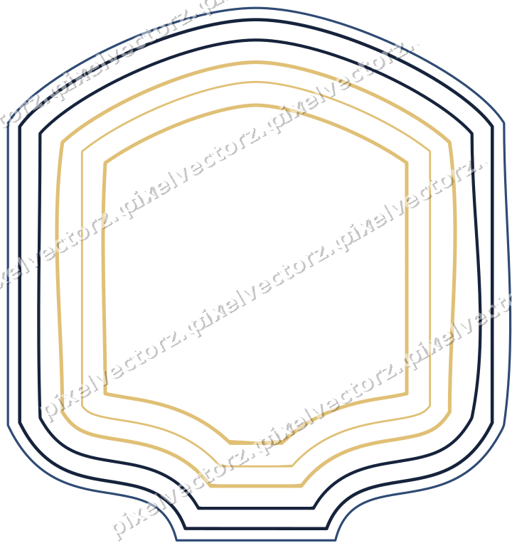 Decorative line art frame in dark blue and amber with label plaque